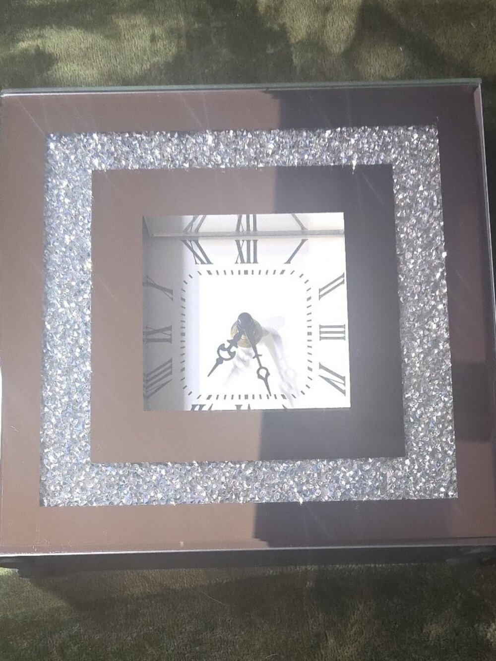 Z Gallerie Gisele Mirrored Crushed Crystal Table Clock - Silver Glam Decor